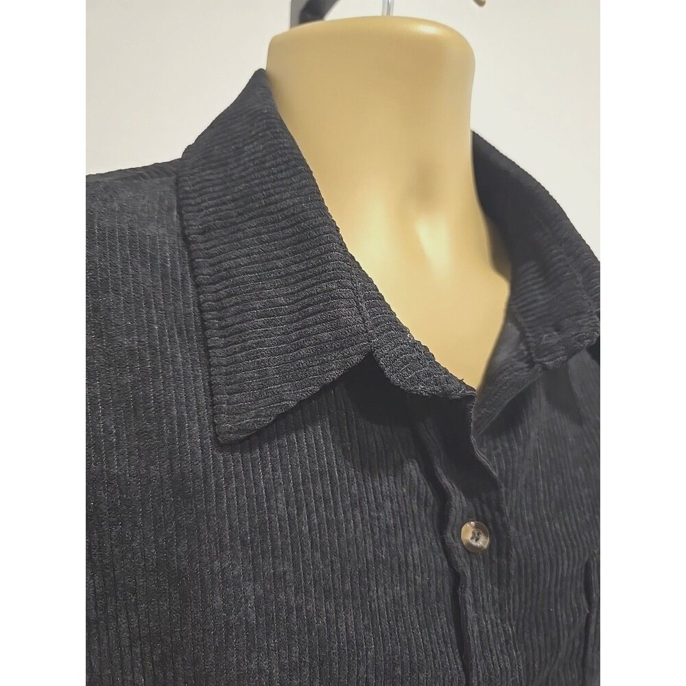 Black Wide Wale Corduroy Button Up Shirt Long Sleeve Mens Size 2XL Pocket Office
